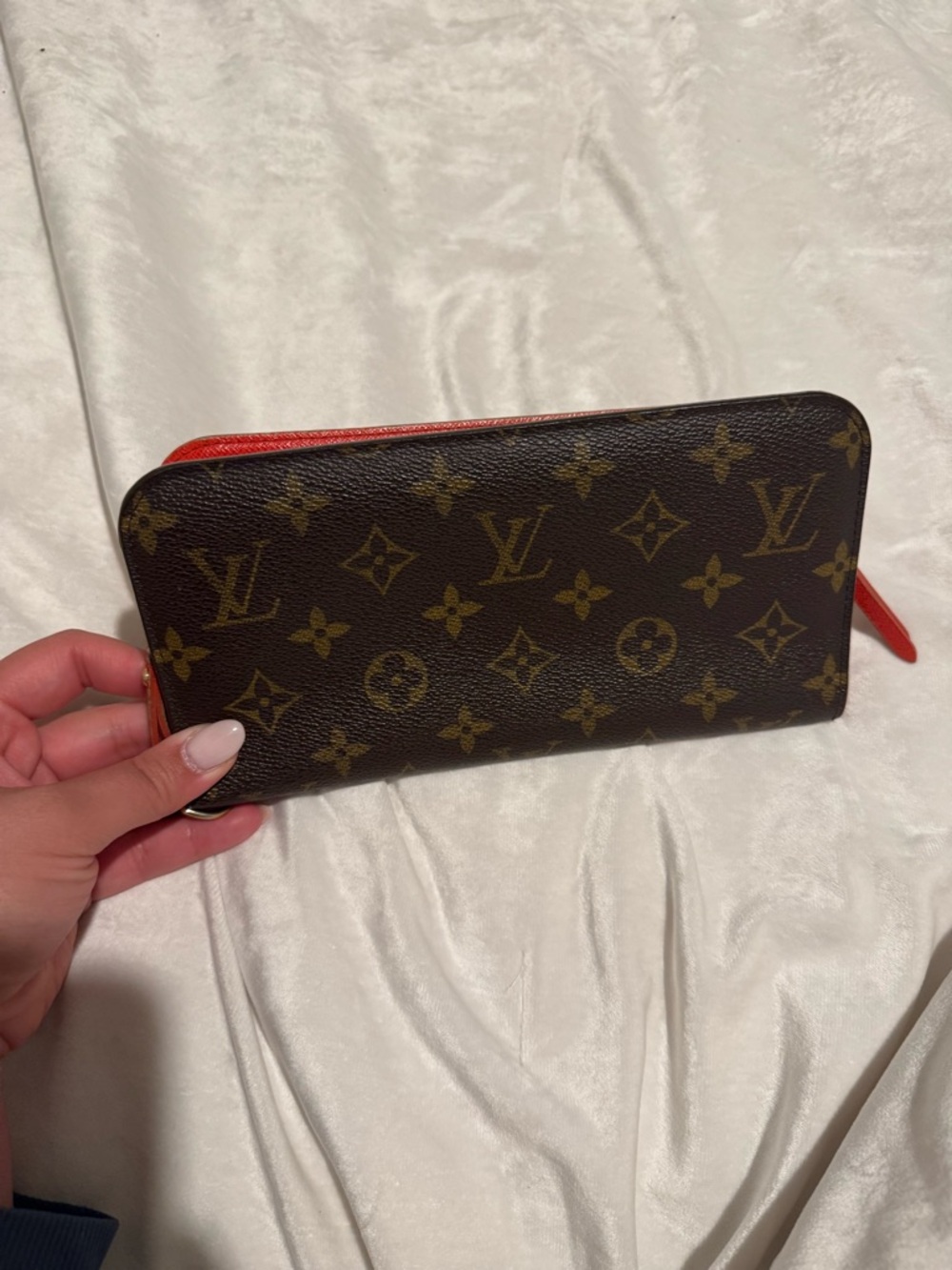Louis Vuitton Monogram Zip Around Wallet in Brown with Red Trim